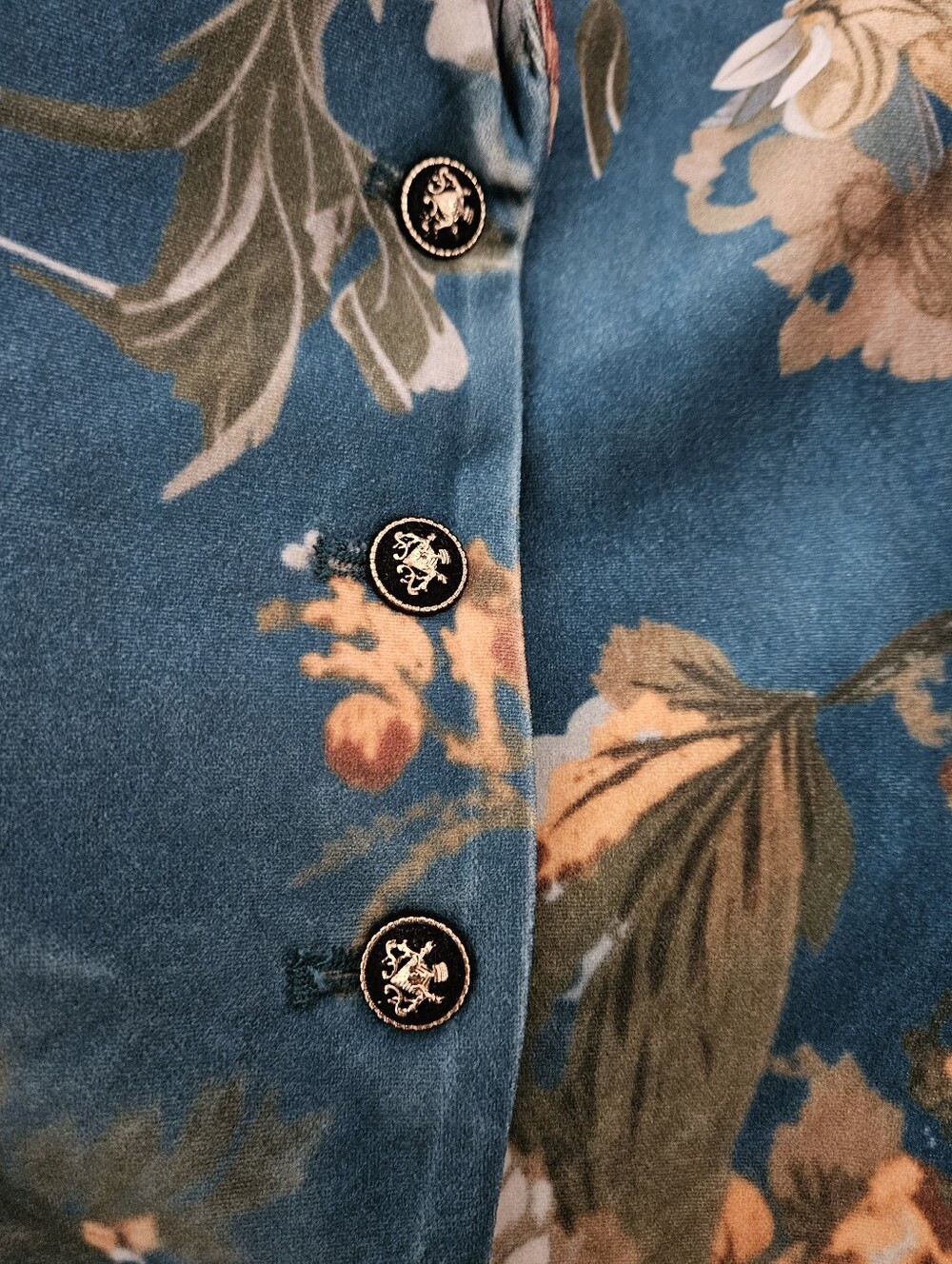 NWT FuTario Vintage Teal Floral Velvet Tailored Blazer Size Medium - Picture 7 of 11